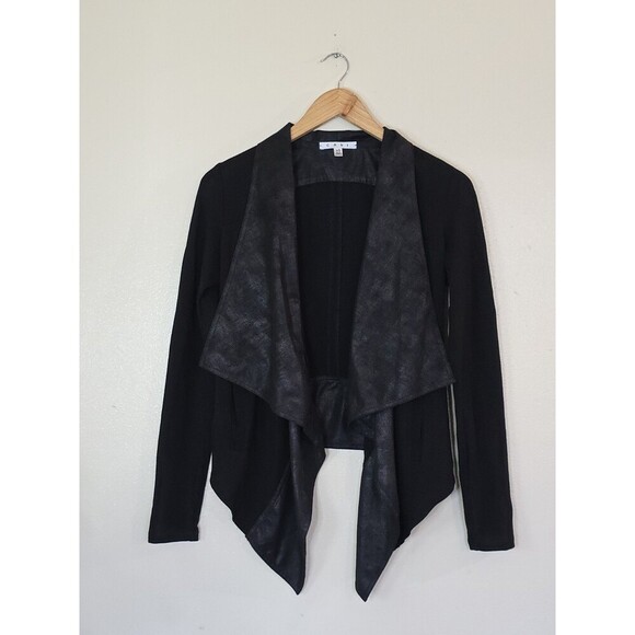 CAbi Black Drape Moto Cardigan Jacket  Faux Leather Detailing Womens XS - Picture 1 of 9